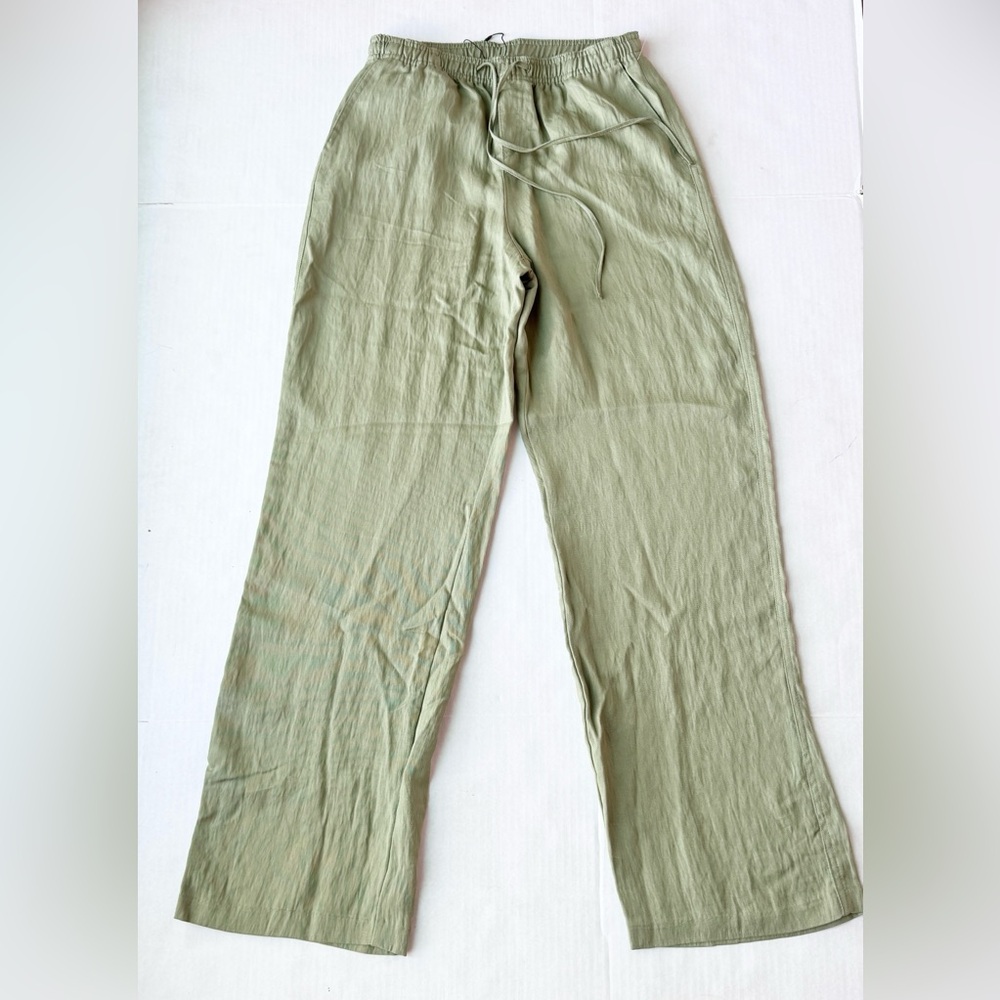 Zara New Wide Leg Relaxed Lyocell Viscose Pants in Khaki Green NWOT